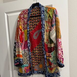 KANTHA reversible Vibrant Patchwork Women's Blazer jacket one sz
